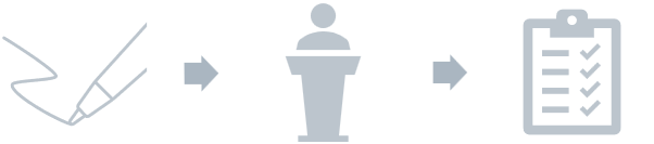 Icons depicting a pencil, person at a podium, and checklist representing planning process.